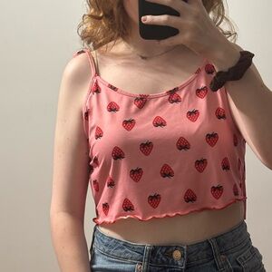 Strawberry Print Pink Crop Top